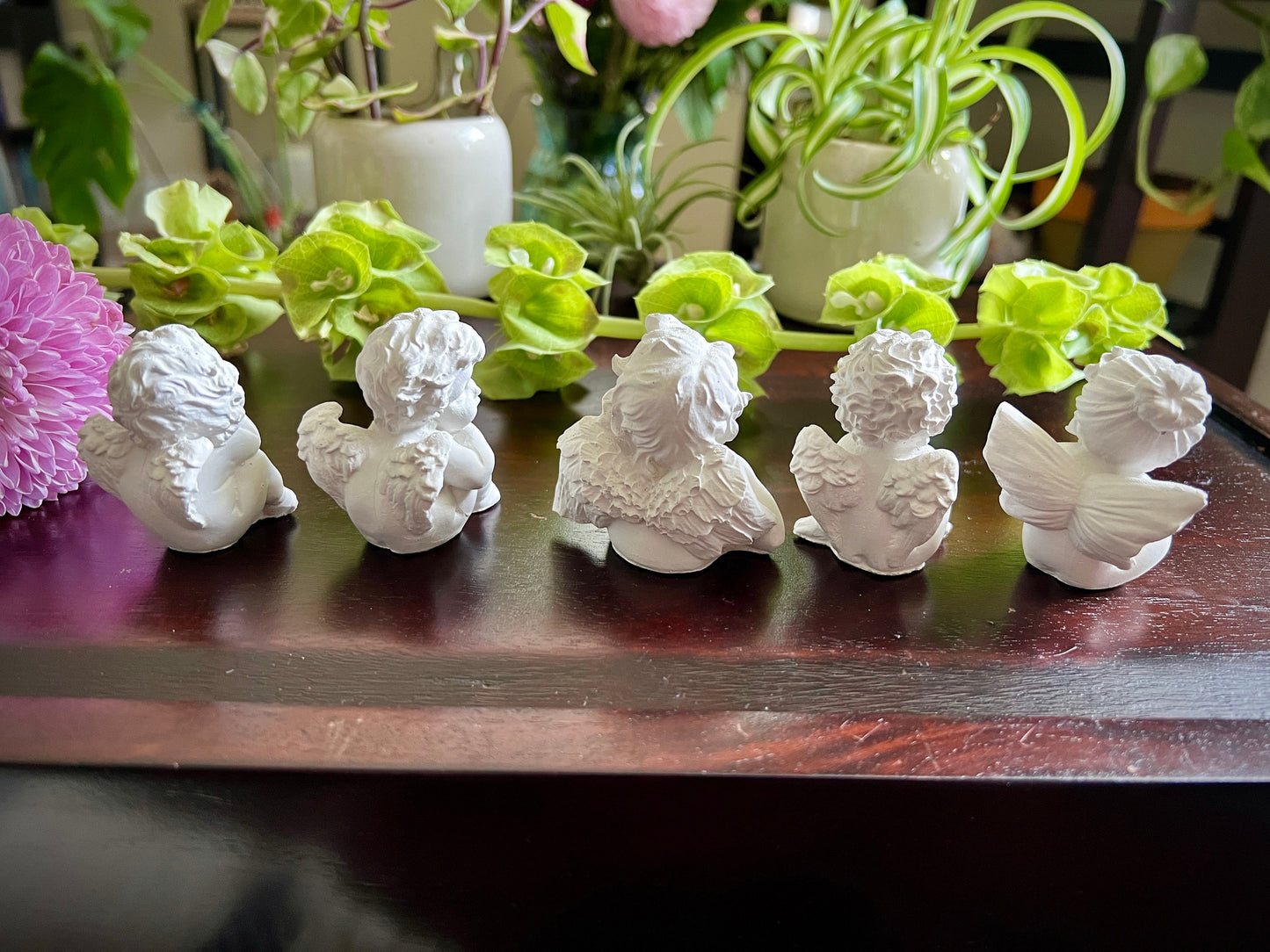 Set of Five Small Concrete Angel Statues