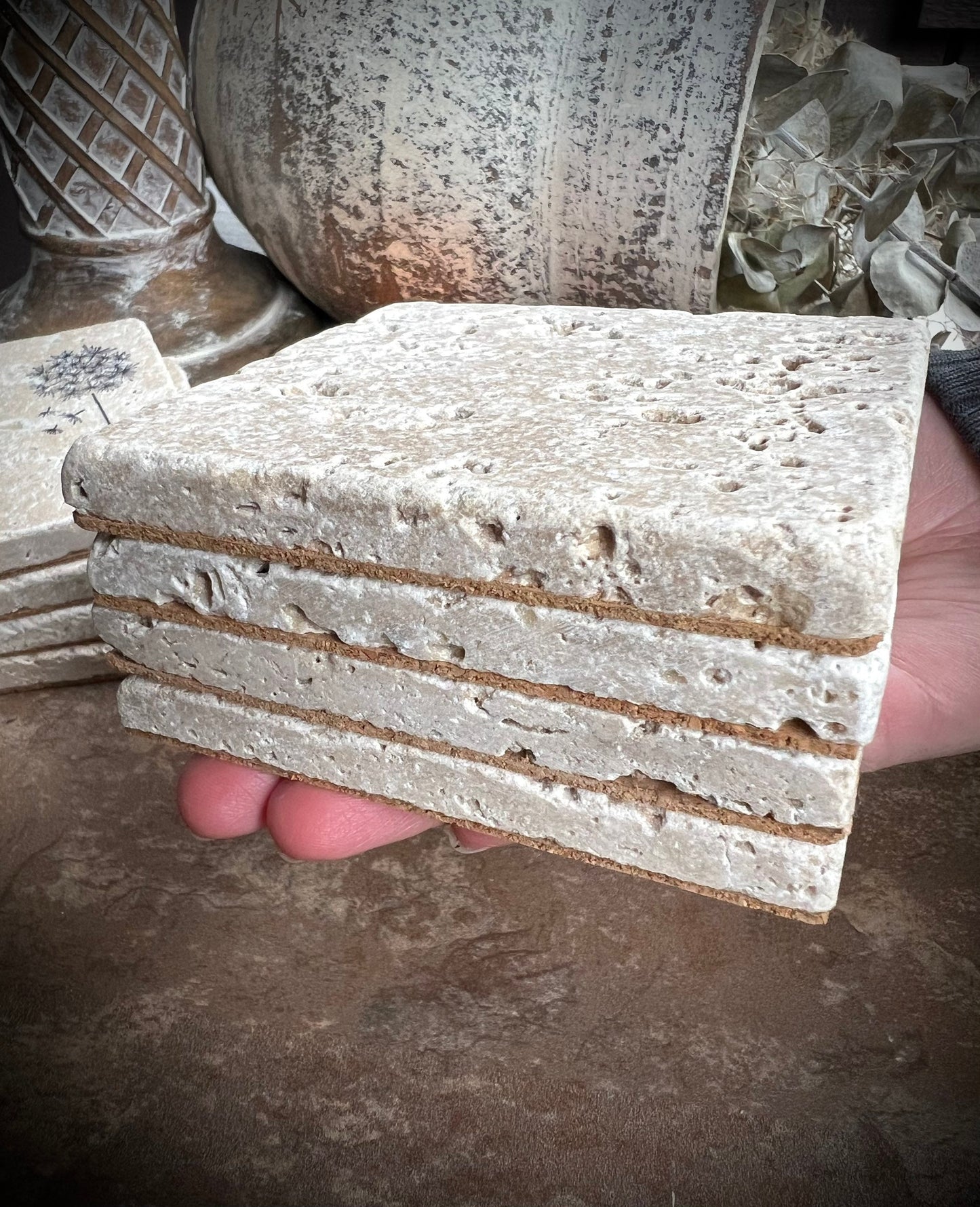 Square Natural Travertine Coasters
