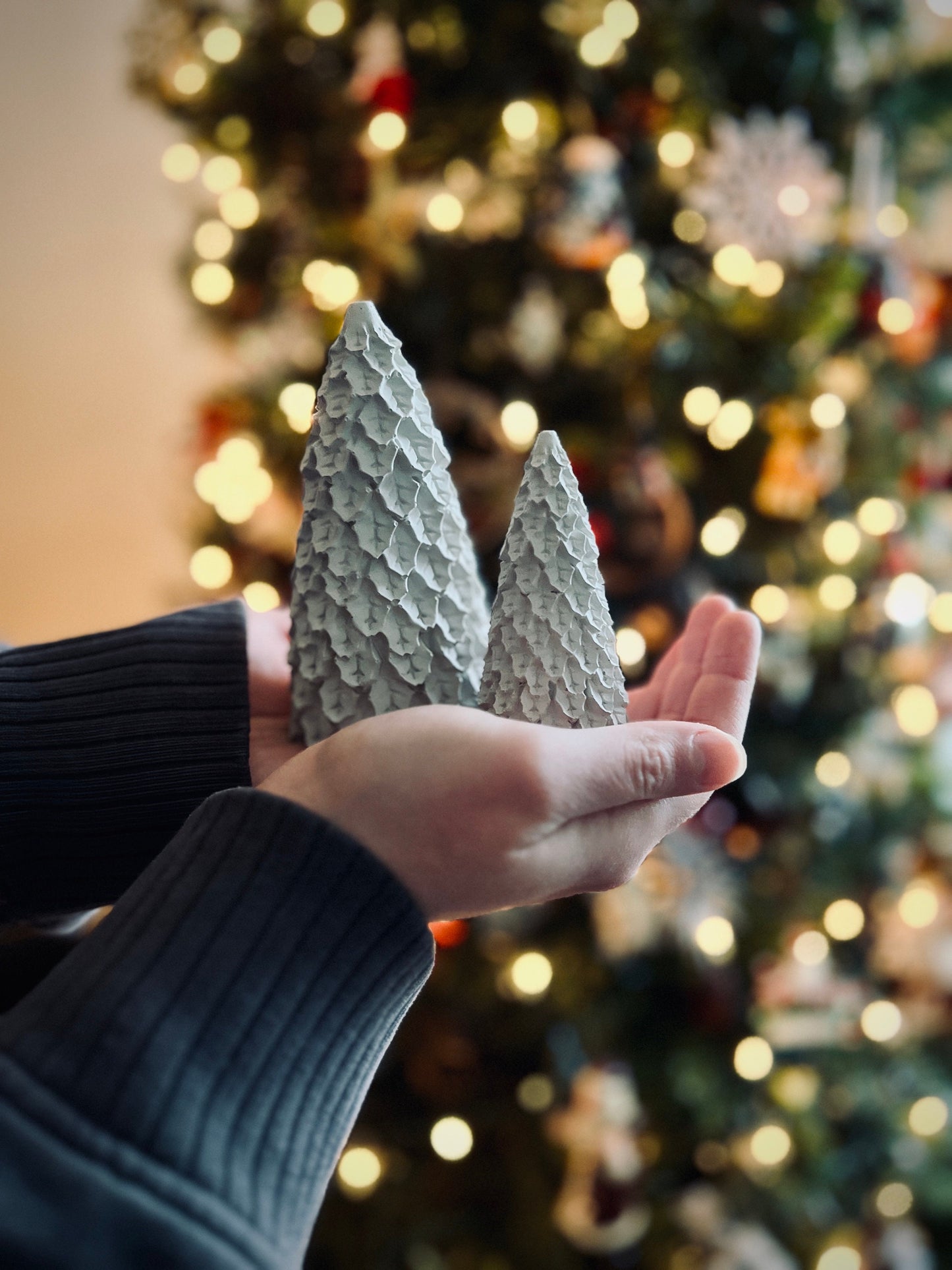 Set of Two Concrete Mistletoe Christmas Trees