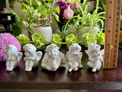 Set of Five Small Concrete Angel Statues