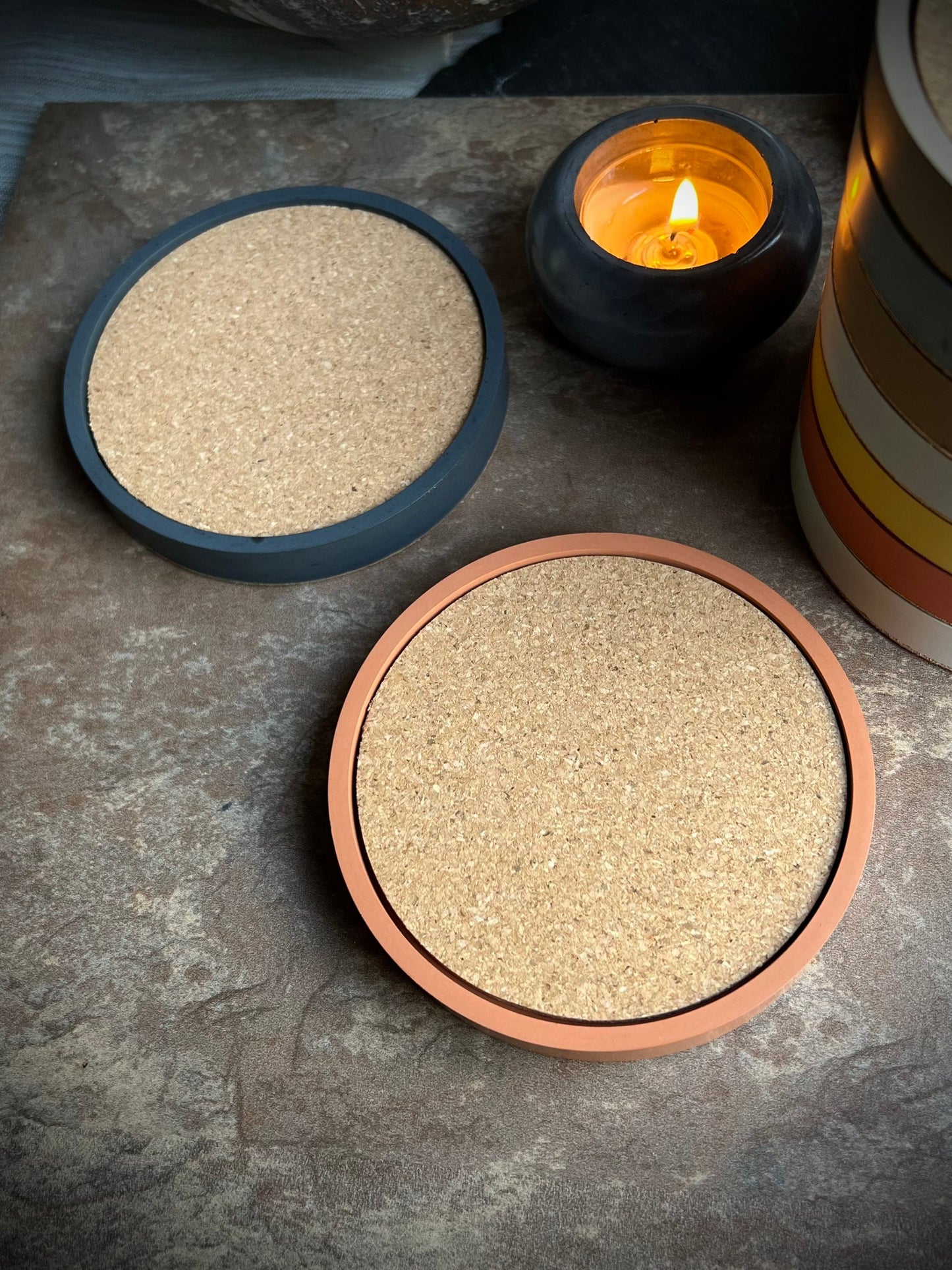 Round Concrete Coasters with Removable Cork Insert