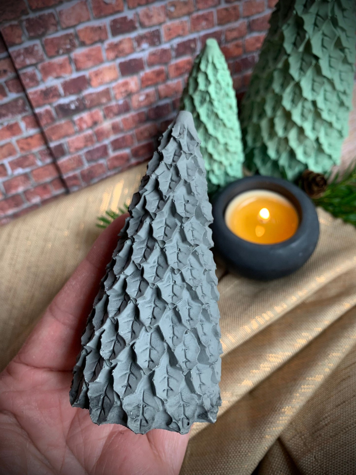 Set of Two Concrete Mistletoe Christmas Trees
