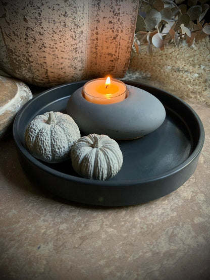 Concrete Pebble Tea Light Candle Holder and Unscented Beeswax and Soy Tealights