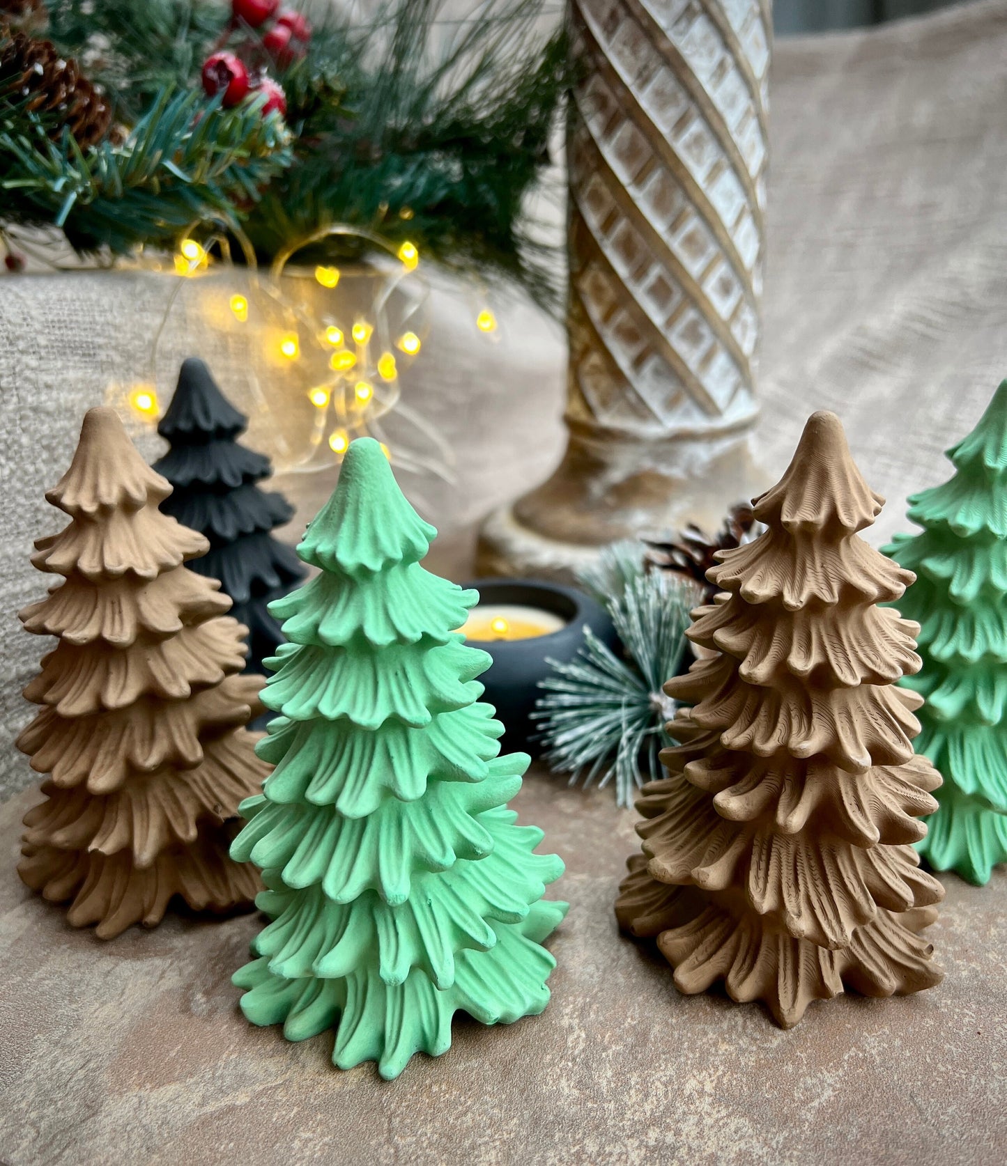 Set of Two Small Concrete Christmas Trees