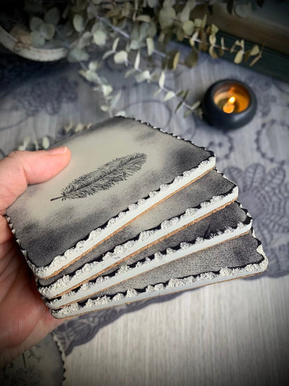 Textured Square Hand Stamped Ink Concrete Coasters