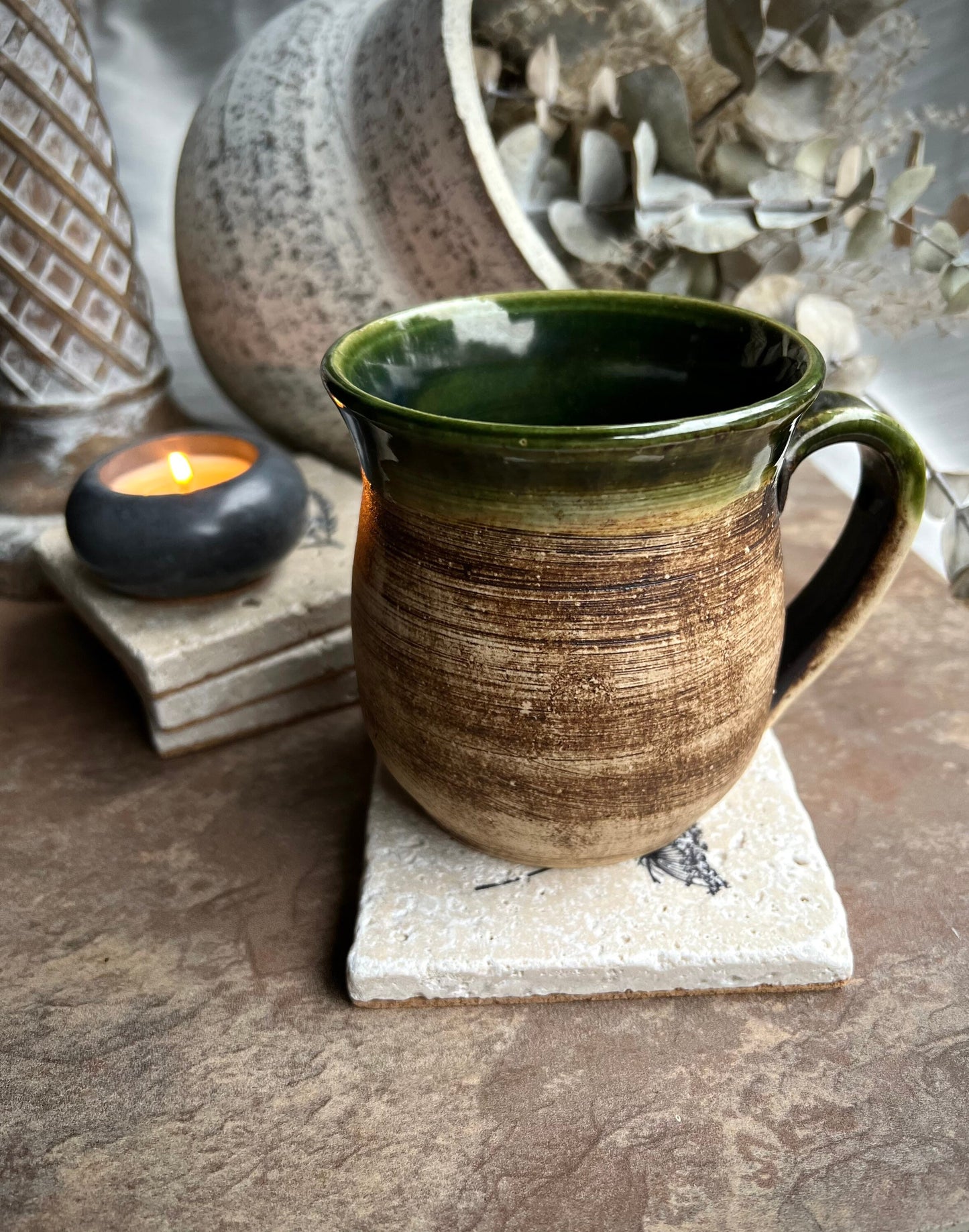 Square Hand Stamped Ink Travertine Coasters