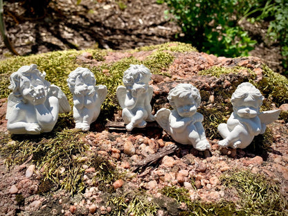 Set of Five Small Concrete Angel Statues
