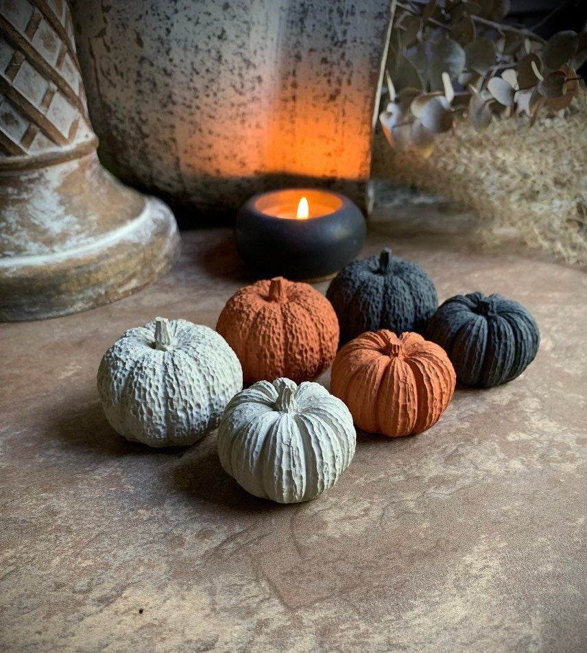 Set of Two Mini Concrete Pumpkins
