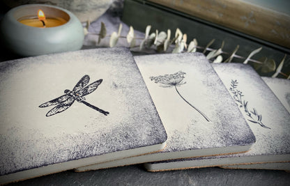 Square Hand Stamped Ink Concrete Coasters