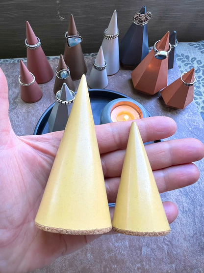 Set of 2 Concrete Ring Holders – Cone & Geometric Shapes