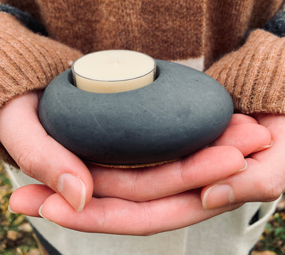 Concrete Pebble Tea Light Candle Holder and Unscented Beeswax and Soy Tealights