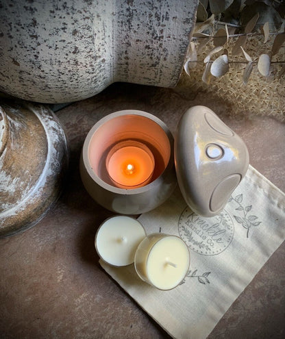 Concrete Mushroom Tea Light Holder and Unscented Beeswax and Soy Tealights