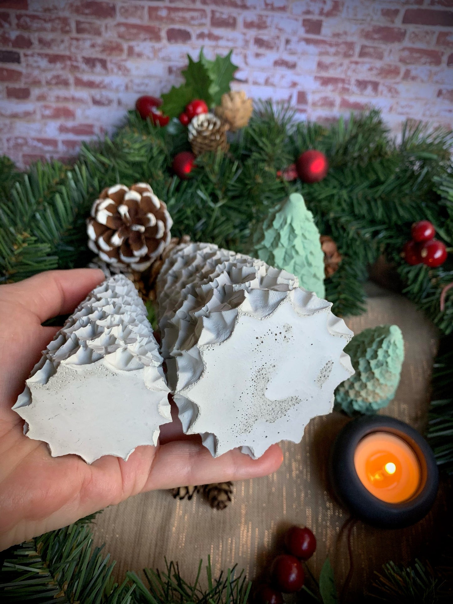 Set of Two Concrete Mistletoe Christmas Trees