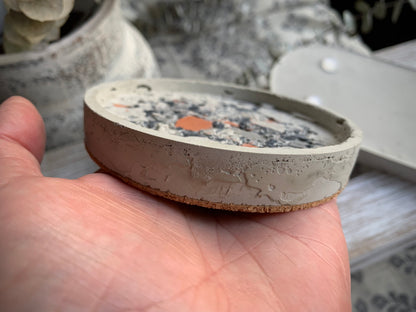 Charcoal, Gray, Terracotta Concrete Terrazzo Coasters & Oval Tray Set