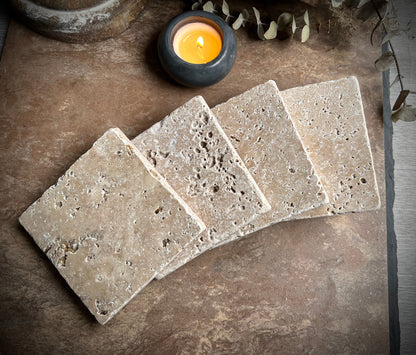 Square Natural Travertine Coasters