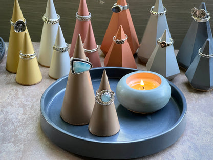 Set of 2 Concrete Ring Holders – Cone & Geometric Shapes