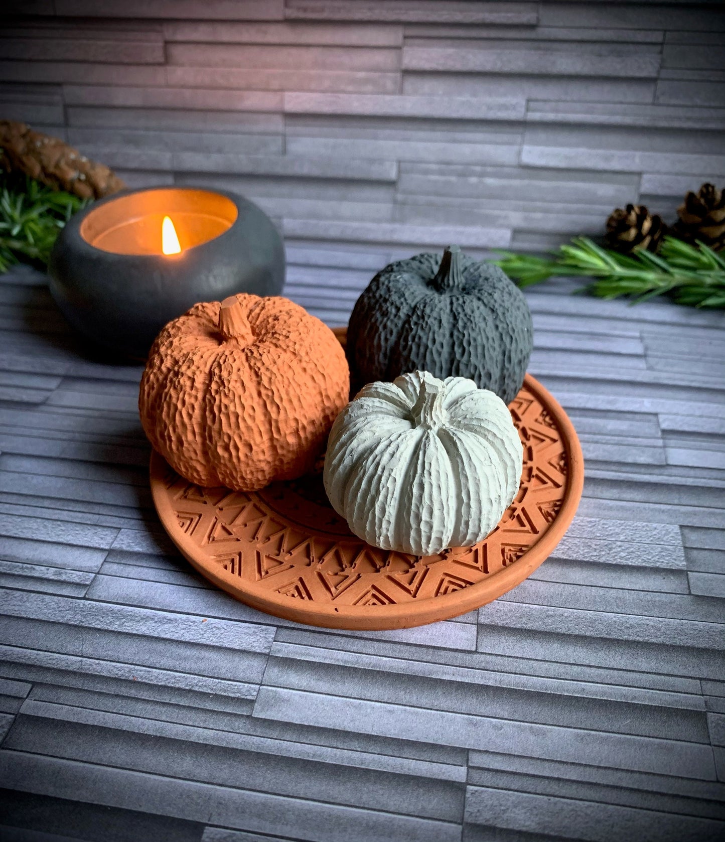 Set of Two Mini Concrete Pumpkins