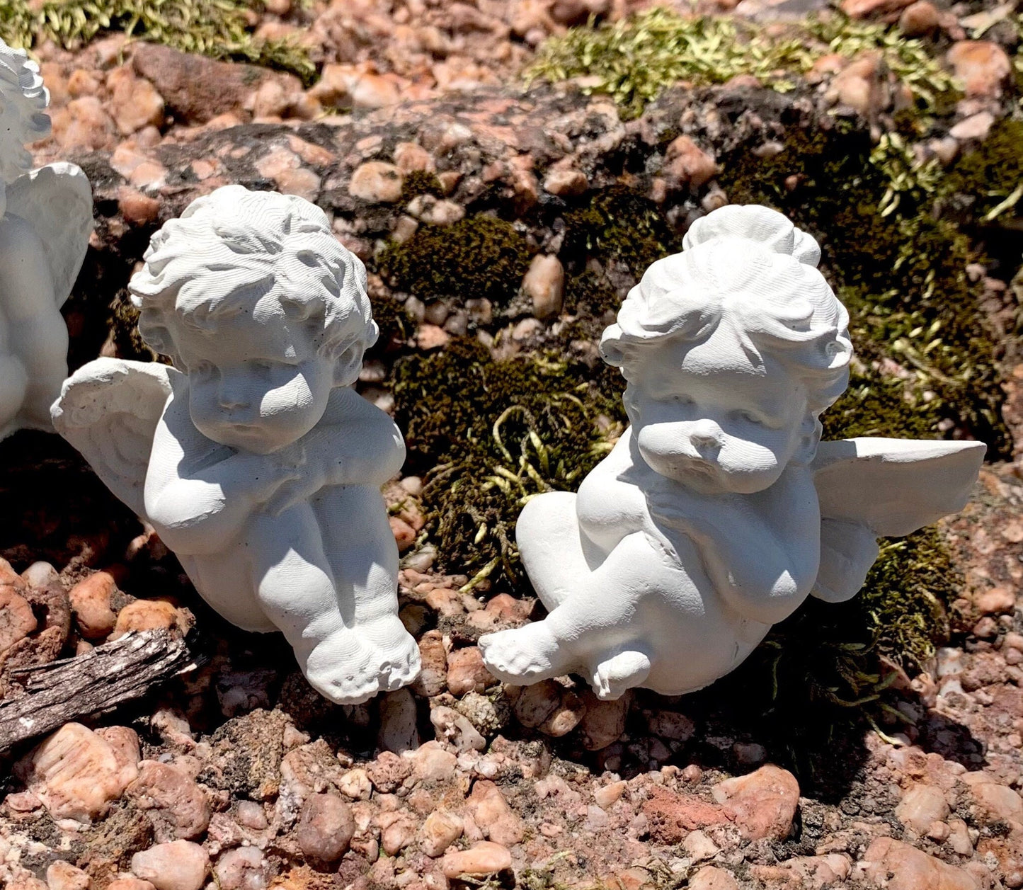 Set of Five Small Concrete Angel Statues
