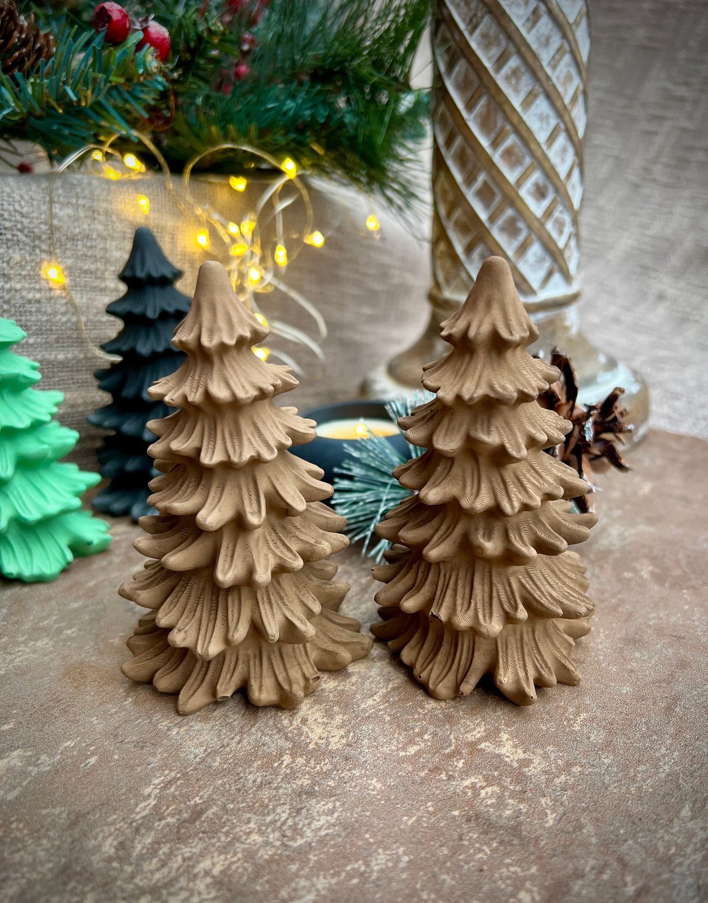 Set of Two Small Concrete Christmas Trees