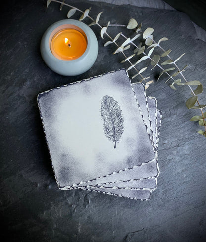 Textured Square Hand Stamped Ink Concrete Coasters