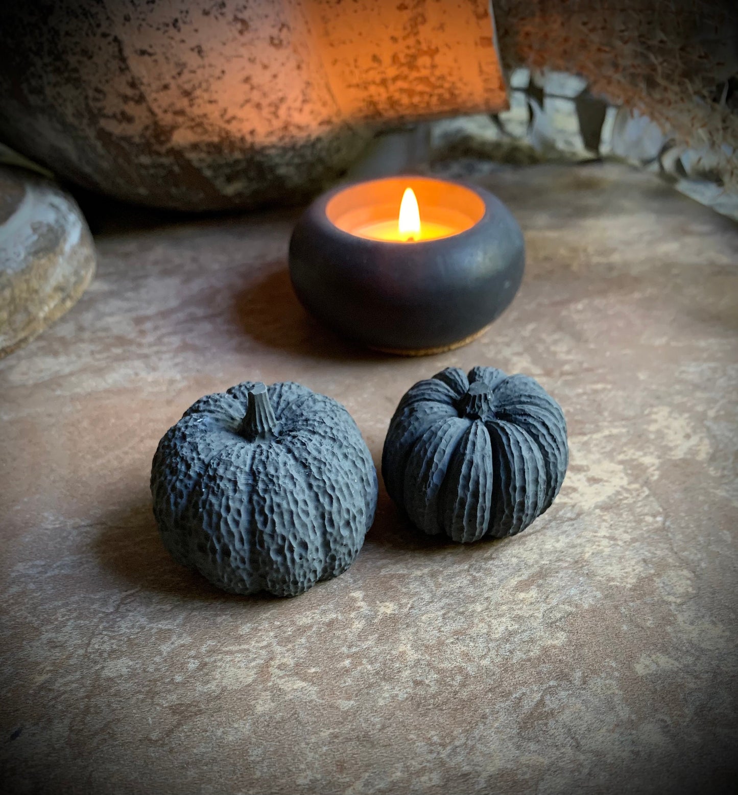 Set of Two Mini Concrete Pumpkins