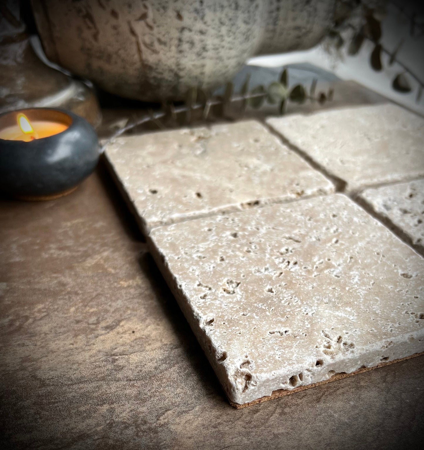 Square Natural Travertine Coasters