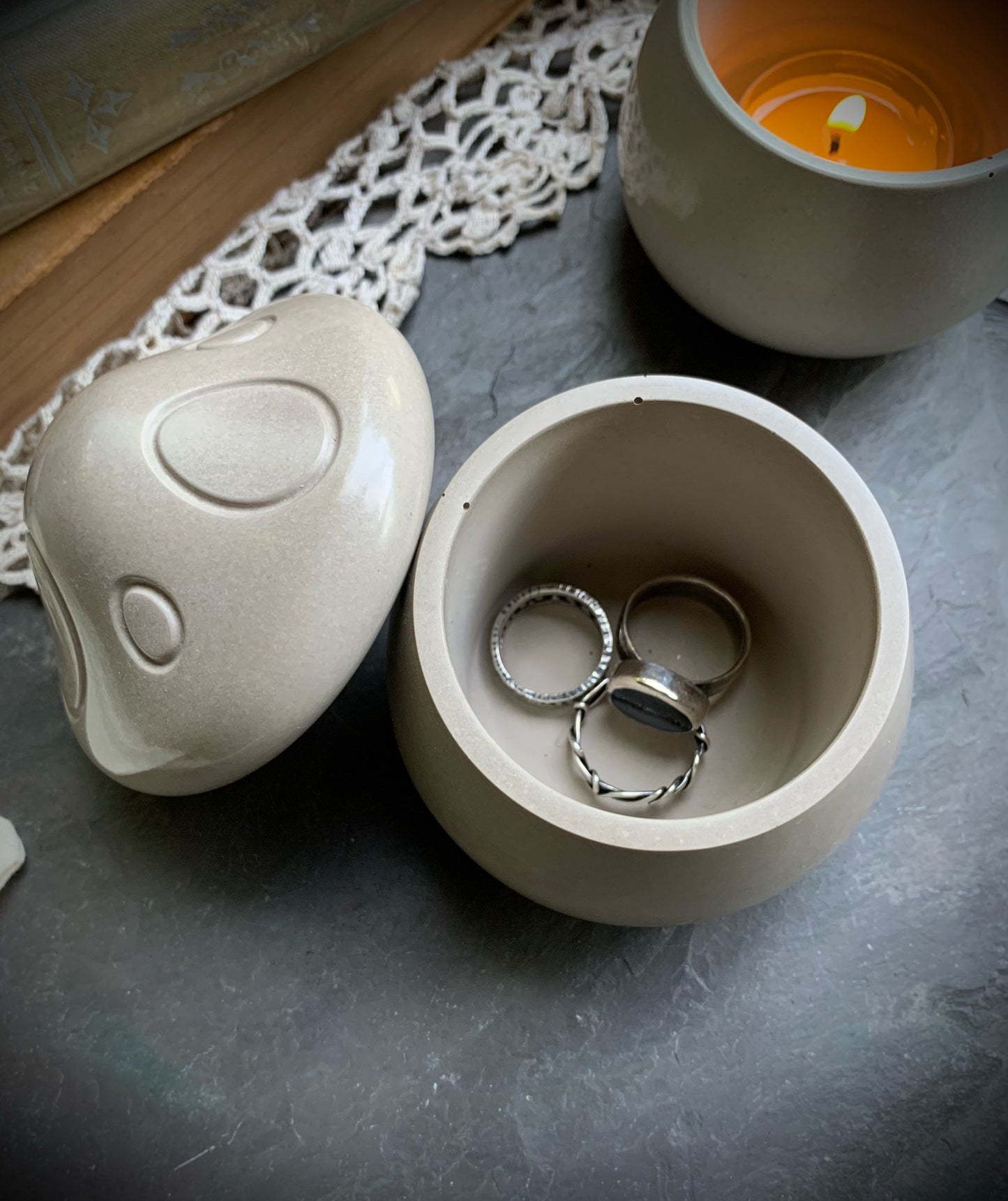 Concrete Mushroom Tea Light Holder and Unscented Beeswax and Soy Tealights